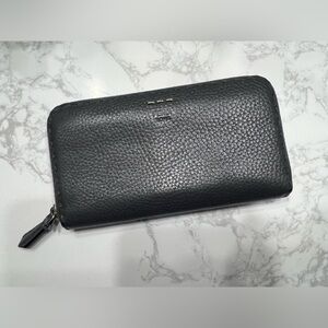 Fendi Charcoal Textured Leather Zip Wallet